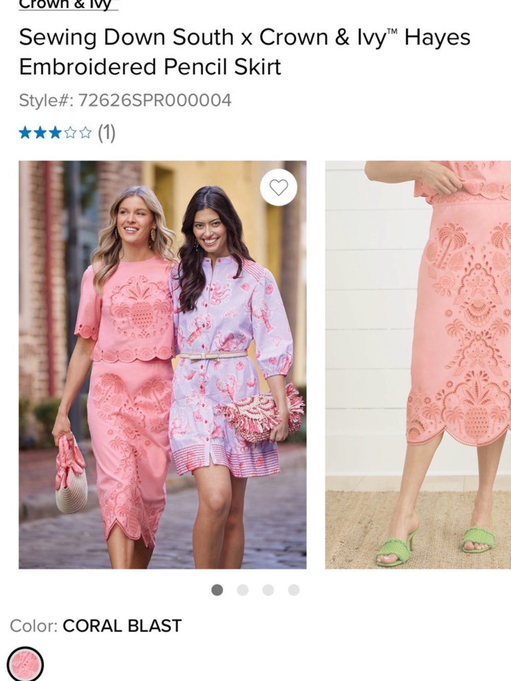 crown & ivy Sewing Down South Coral Blast Embroidered Top and Skirt Set - Picture 8 of 11